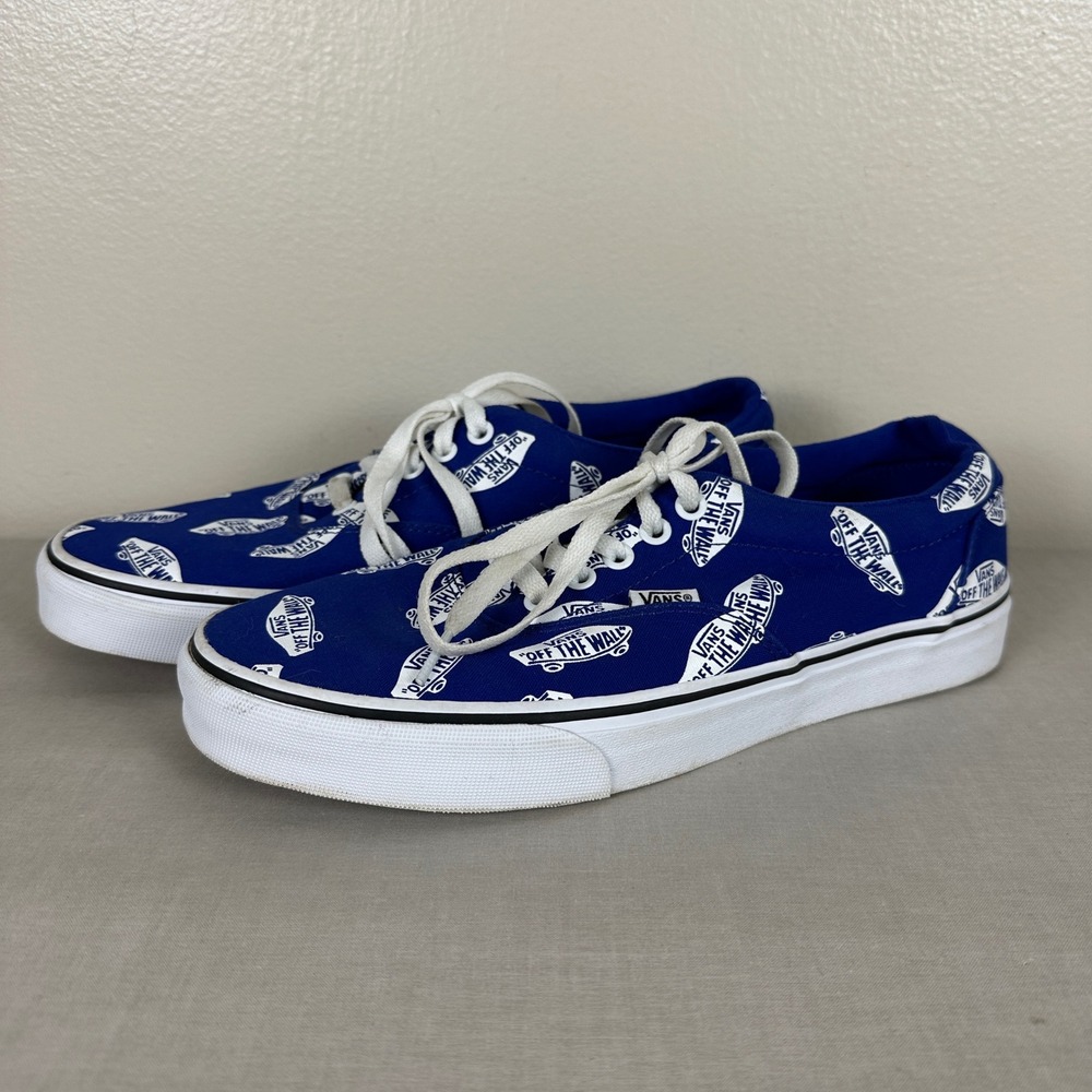 Vans Men's 9.0 Sneakers Blue Off The Wall Logo Print Low Top Canvas Y2K